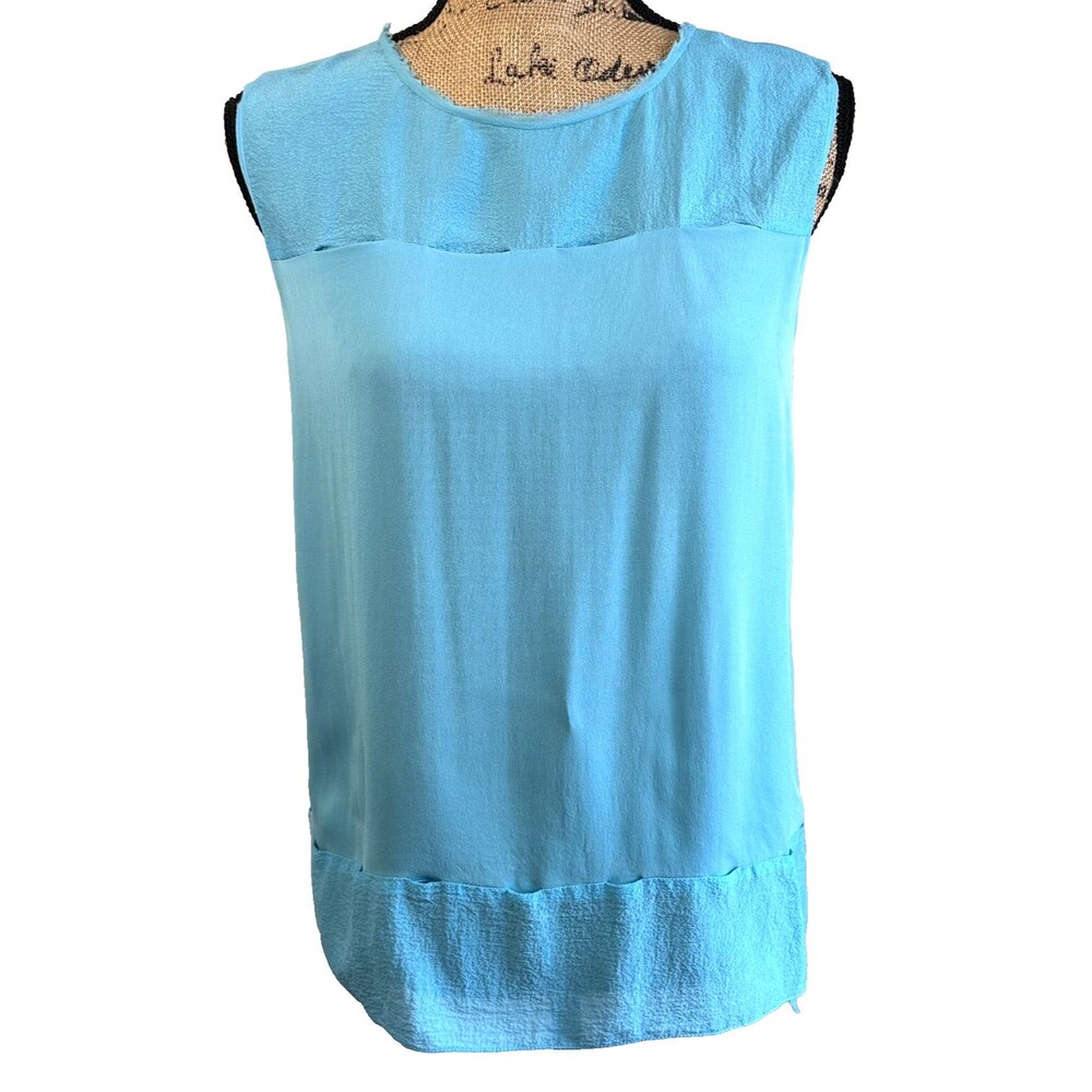Tahari Silk Sleeveless Aqua Layered Semi-Sheer Top Blouse Sz S/M